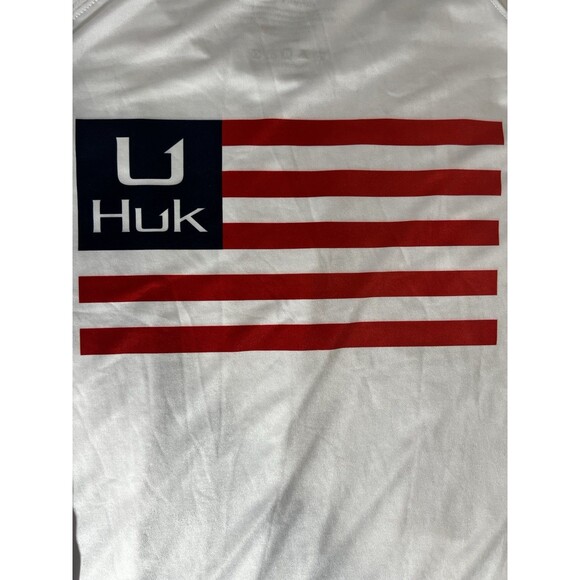 Huk Men's USA Flag Graphic White Dri Fit Long Sleeve Fishing Shirt Men’s 2XL - Picture 9 of 10